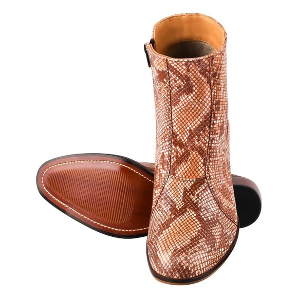 LIBERTYZENO Men's Snake Print Leather High Ankle Zipper Retro Peach Boots - Picture 2 of 8